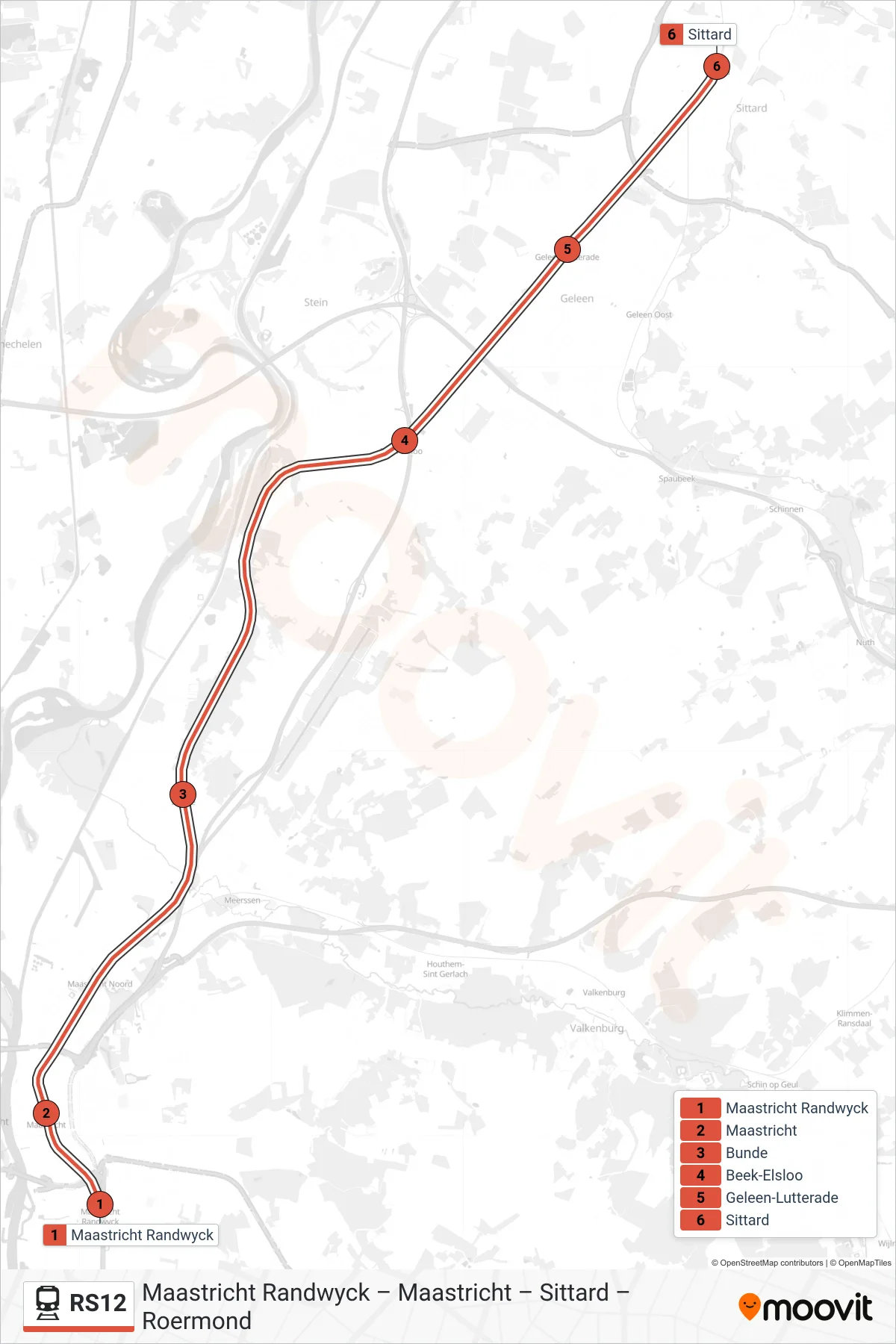 Lijn RS12 (trein, Sittard): route en haltes op de kaart