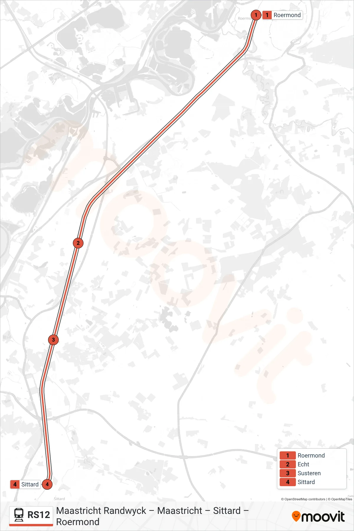RS12 train Line (Sittard) route and stops on a map