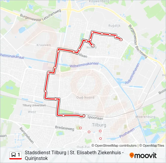 Bus 1 lijnkaart