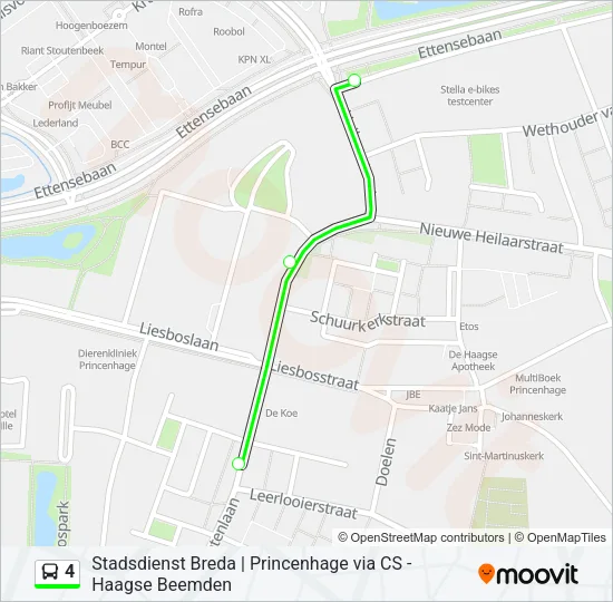 Bus 4 lijnkaart