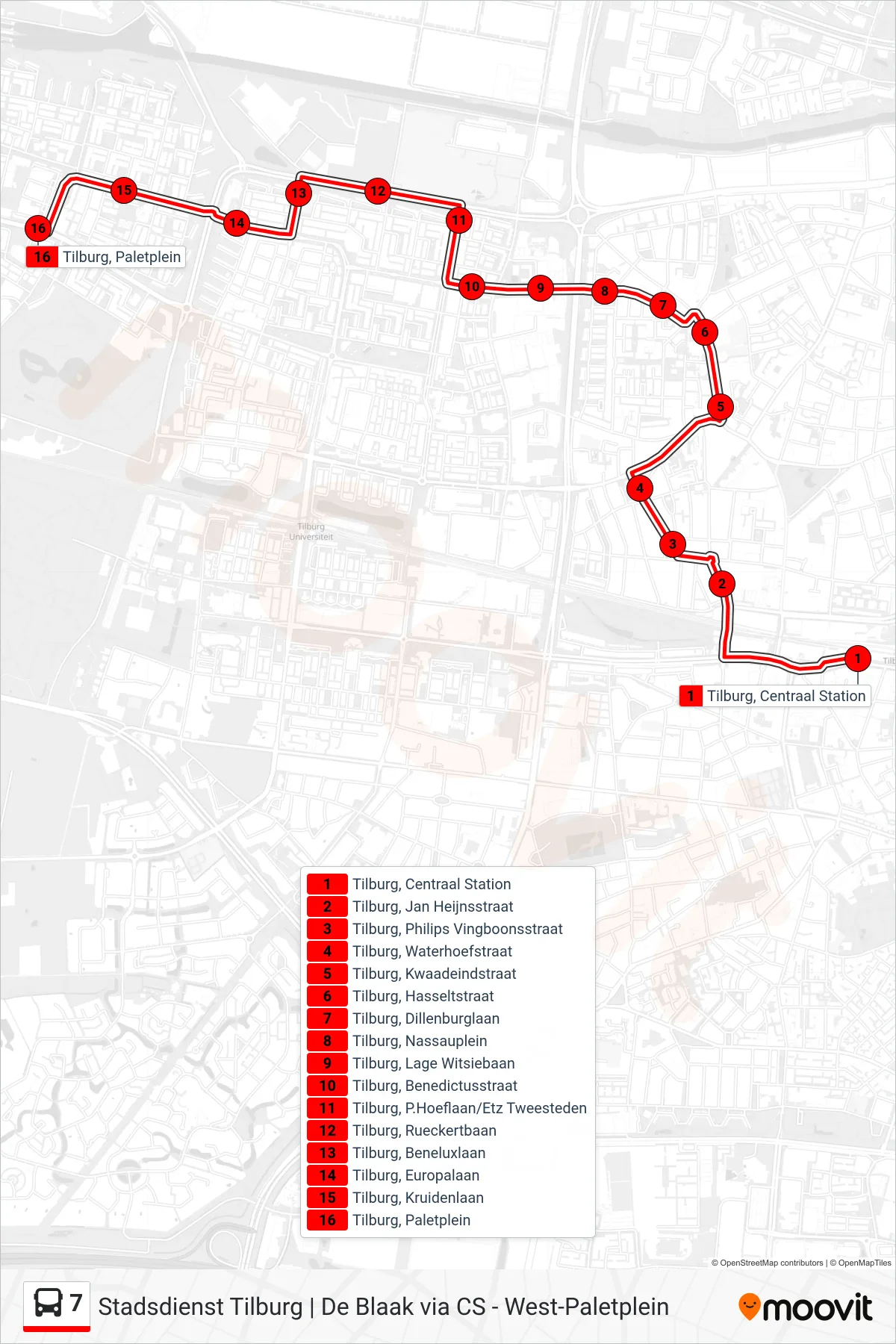 Lijn 7 (bus, West): route en haltes op de kaart