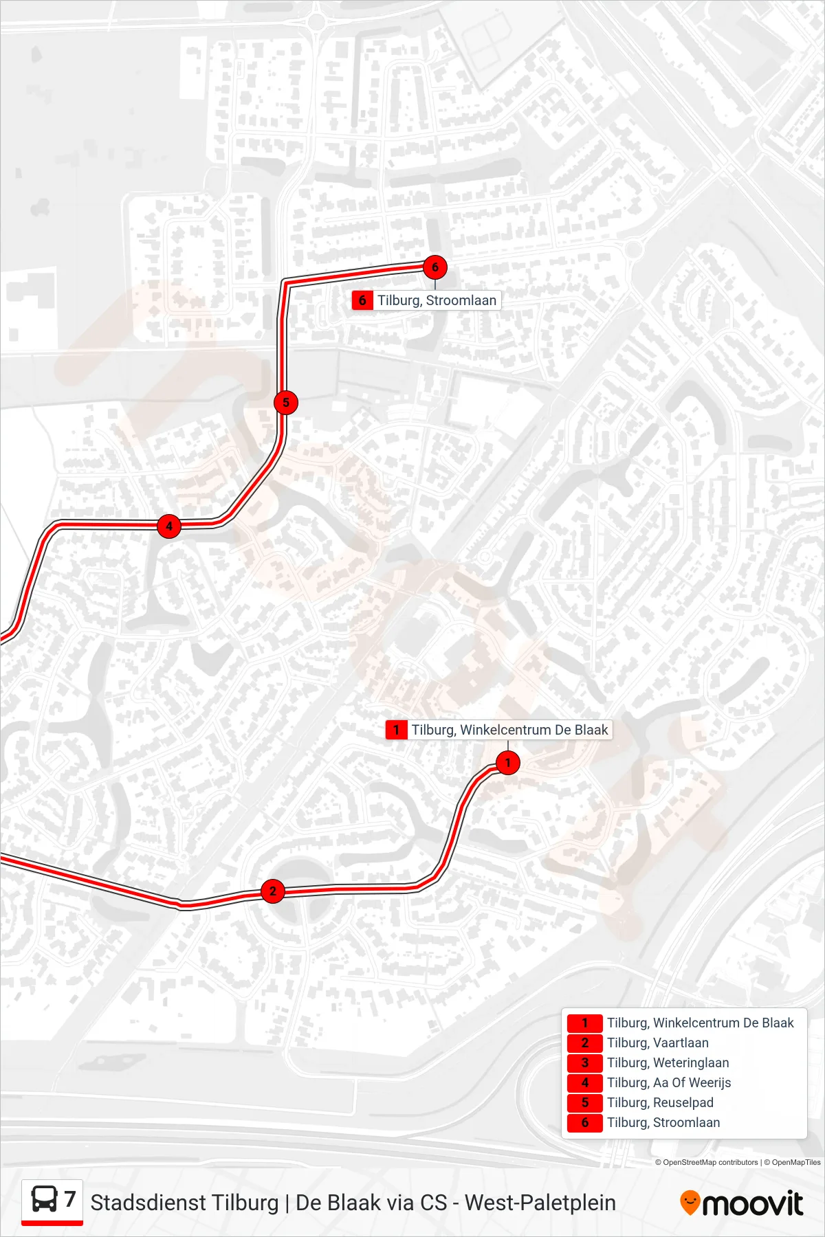 Lijn 7 (bus, De Blaak): route en haltes op de kaart