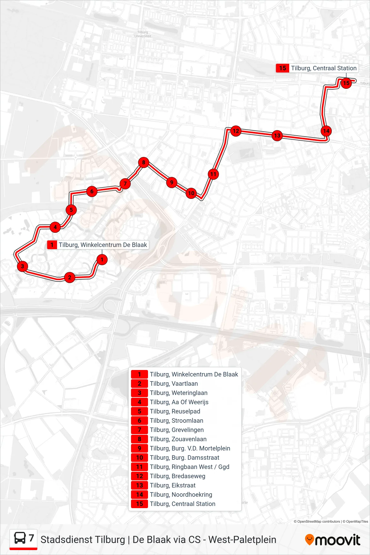 Lijn 7 (bus, Centraal Station): route en haltes op de kaart
