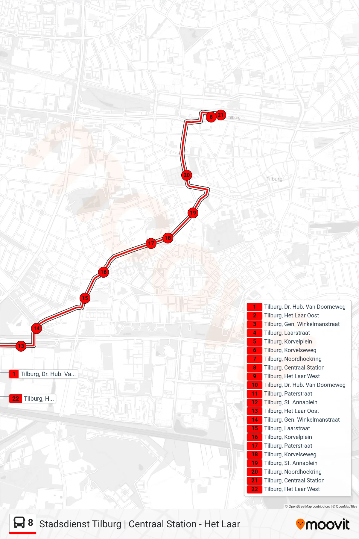 Lijn 8 (bus, Centraal Station): route en haltes op de kaart