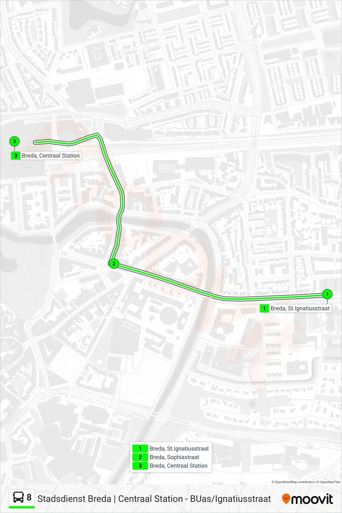 Lijn 8 (bus, Centraal Station): route en haltes op de kaart