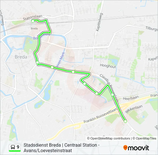 Bus 9 lijnkaart