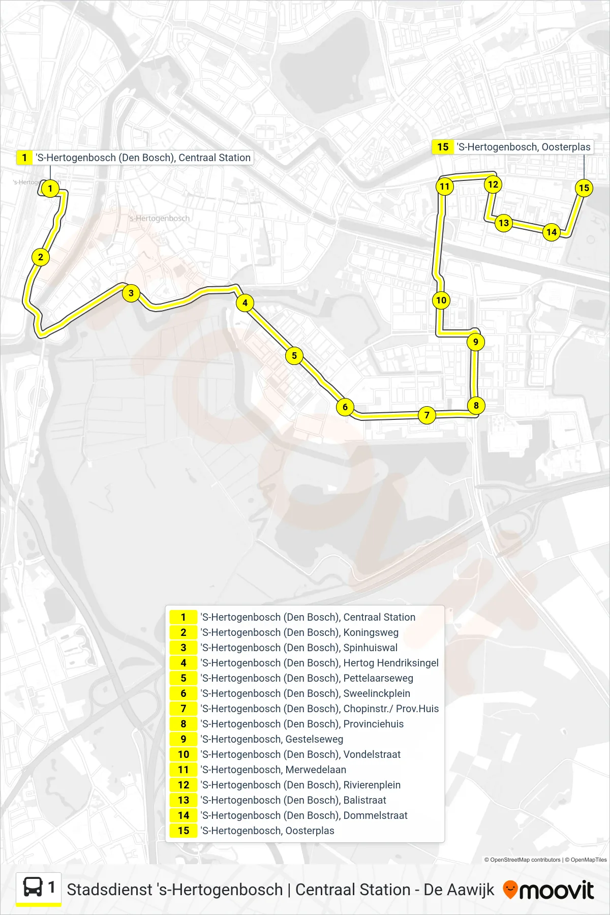 Lijn 1 (bus, Aawijk): route en haltes op de kaart