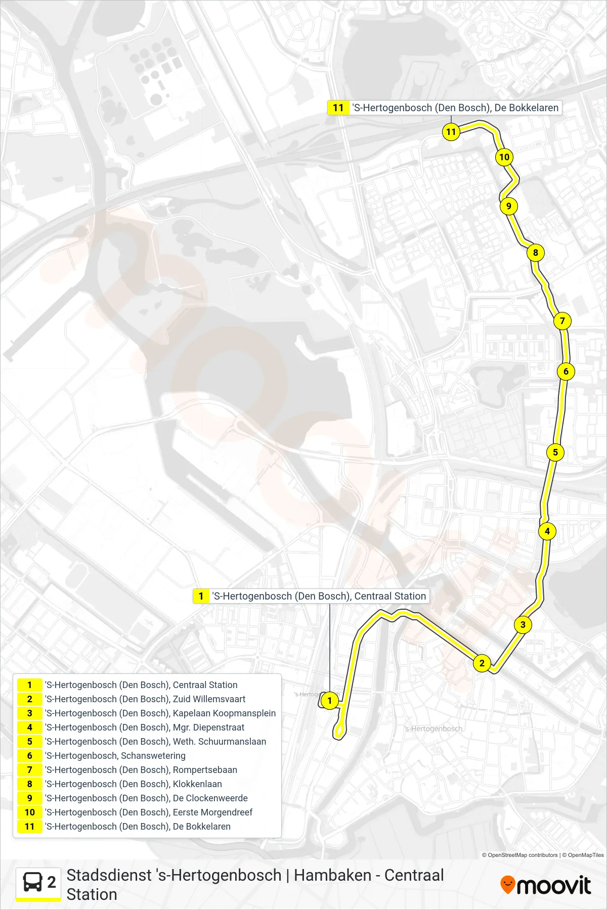 Lijn 2 (bus, Hambaken): route en haltes op de kaart