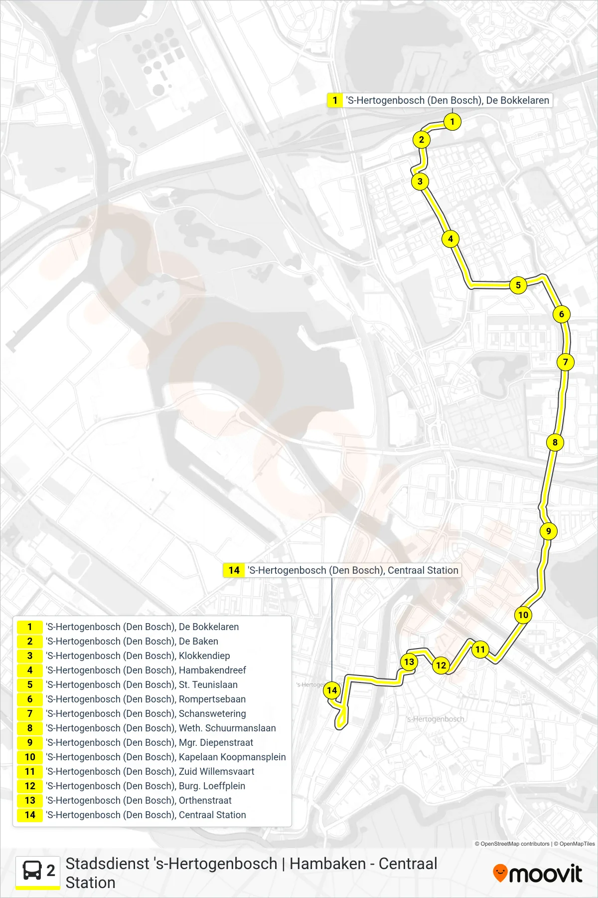 Linie 2 (Bus) Richtung Centraal Station: Route und Haltestellen auf der Karte