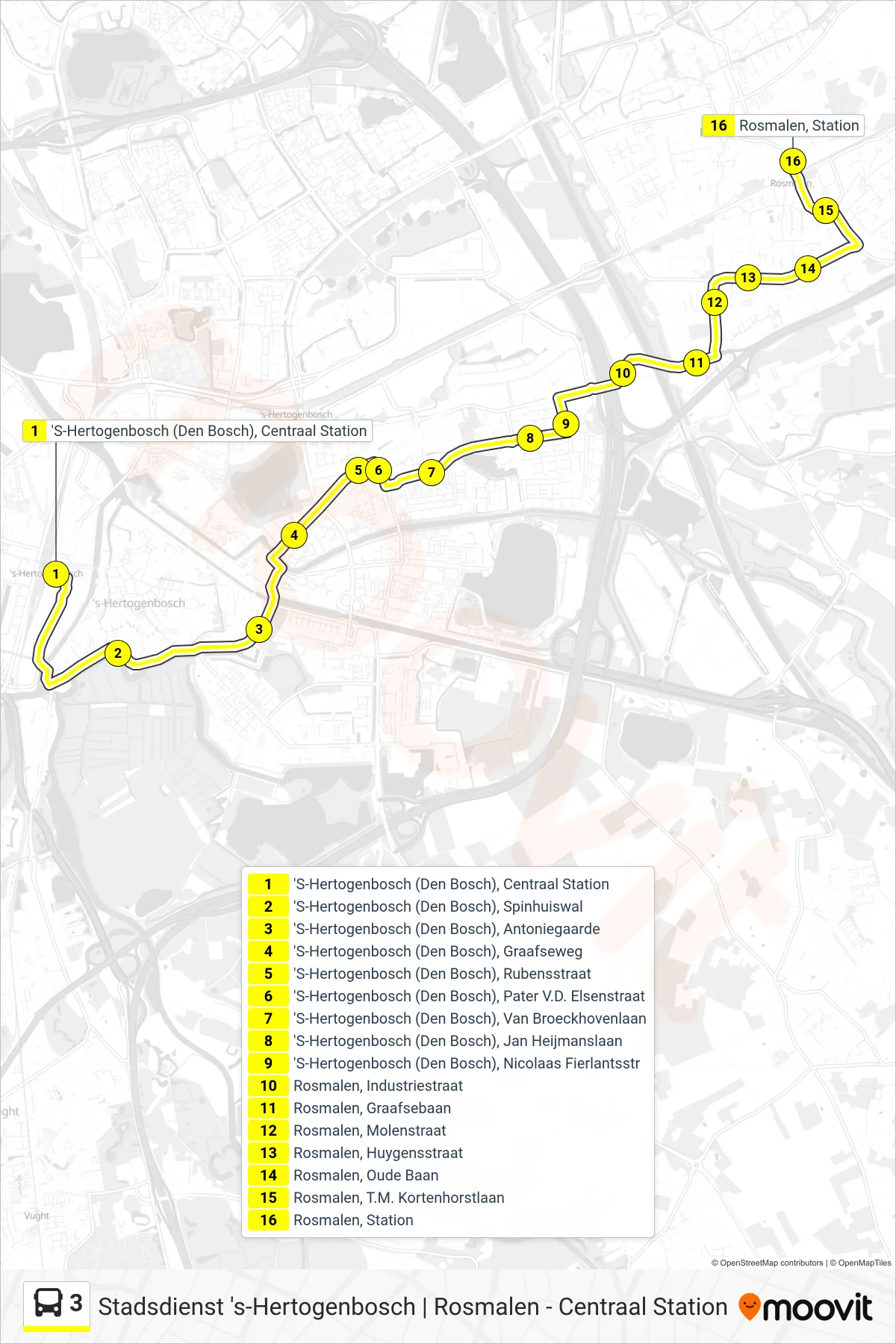 Lijn 3 (bus, Rosmalen): route en haltes op de kaart