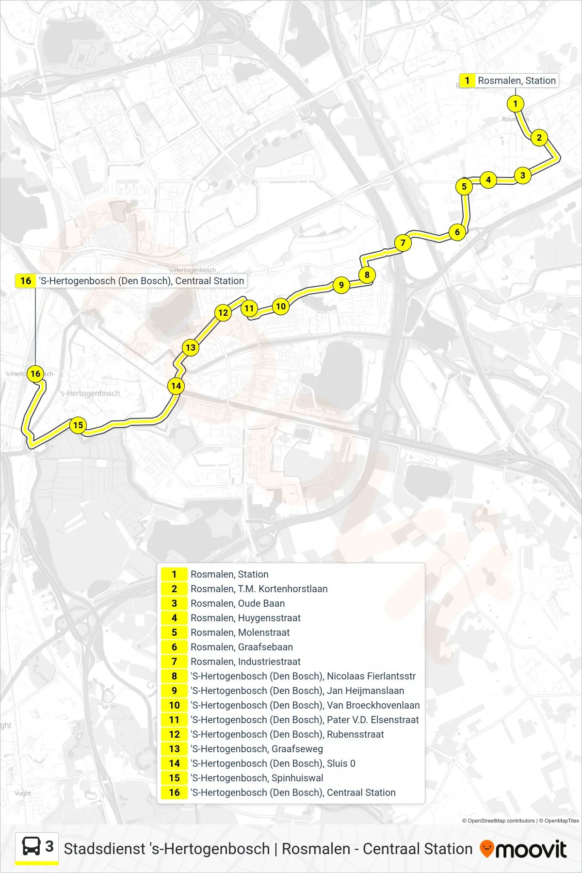 Lijn 3 (bus, Den Bosch): route en haltes op de kaart