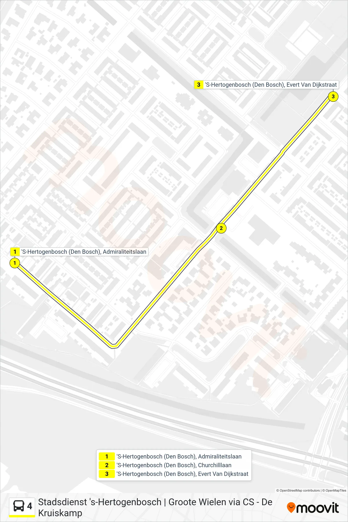 4 bus Line (Kruiskamp) route and stops on a map