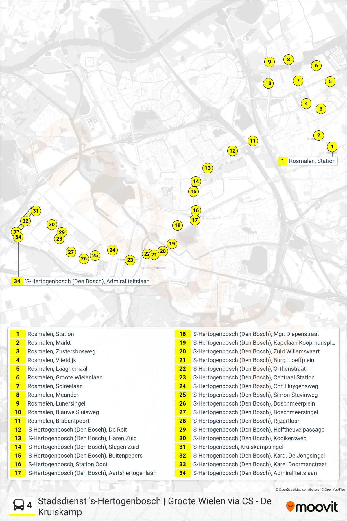 Lijn 4 (bus, Kruiskamp): route en haltes op de kaart