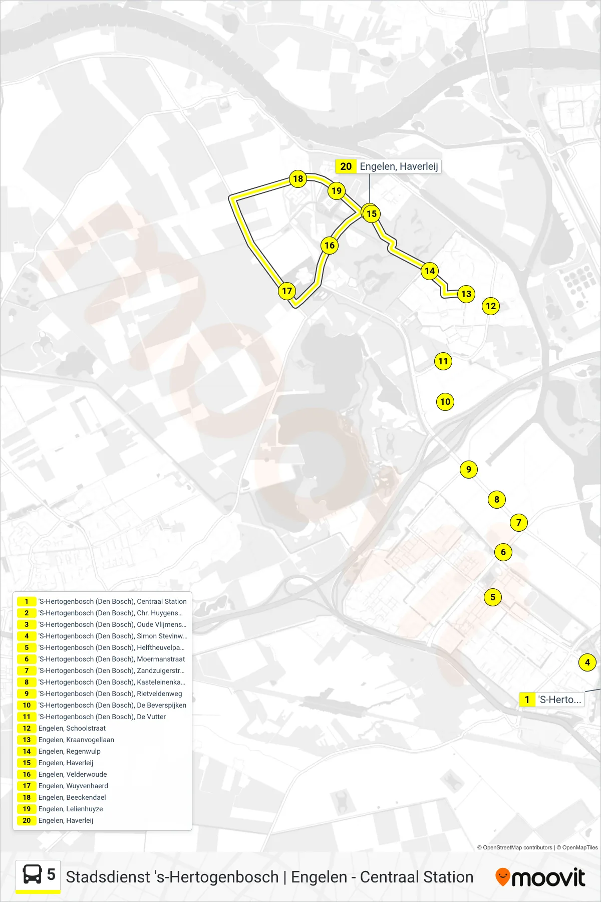 Lijn 5 (bus, Engelen): route en haltes op de kaart
