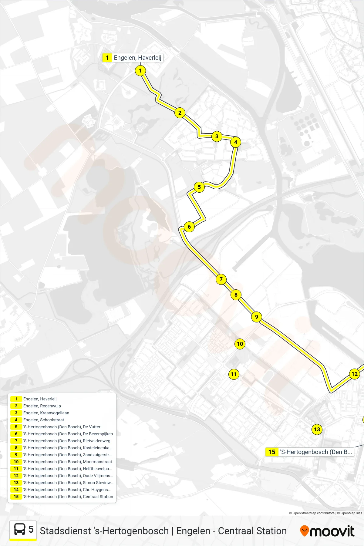 Lijn 5 (bus, Den Bosch): route en haltes op de kaart