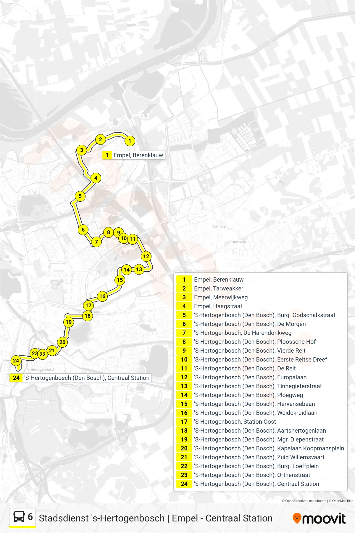 Lijn 6 (bus, Centraal Station): route en haltes op de kaart
