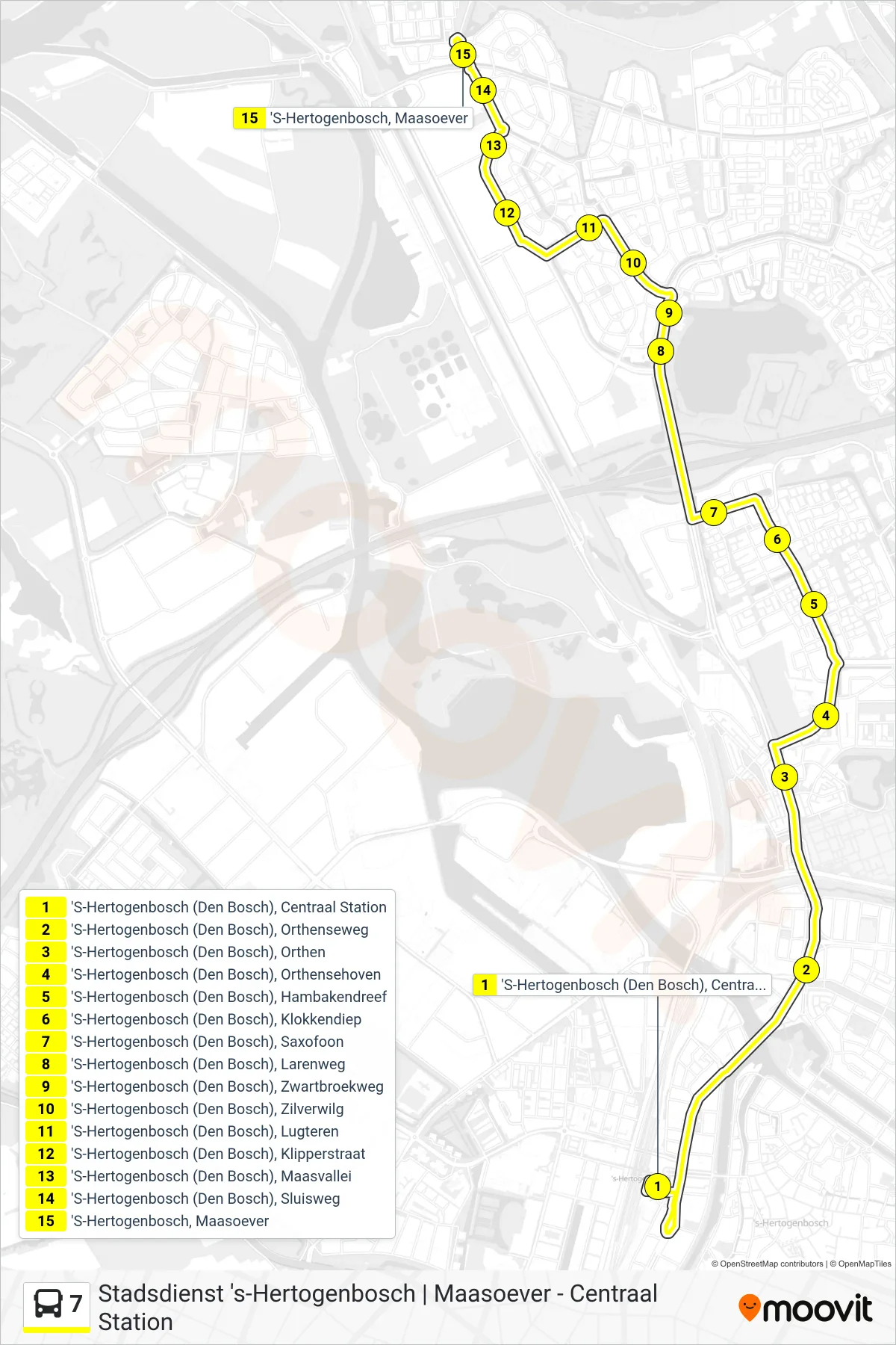 Lijn 7 (bus, Maasoever): route en haltes op de kaart