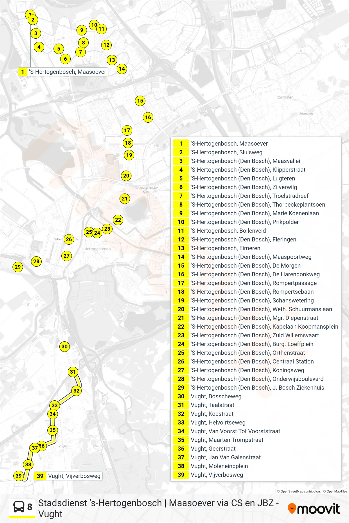 Lijn 8 (bus, Vught De Baarzen): route en haltes op de kaart