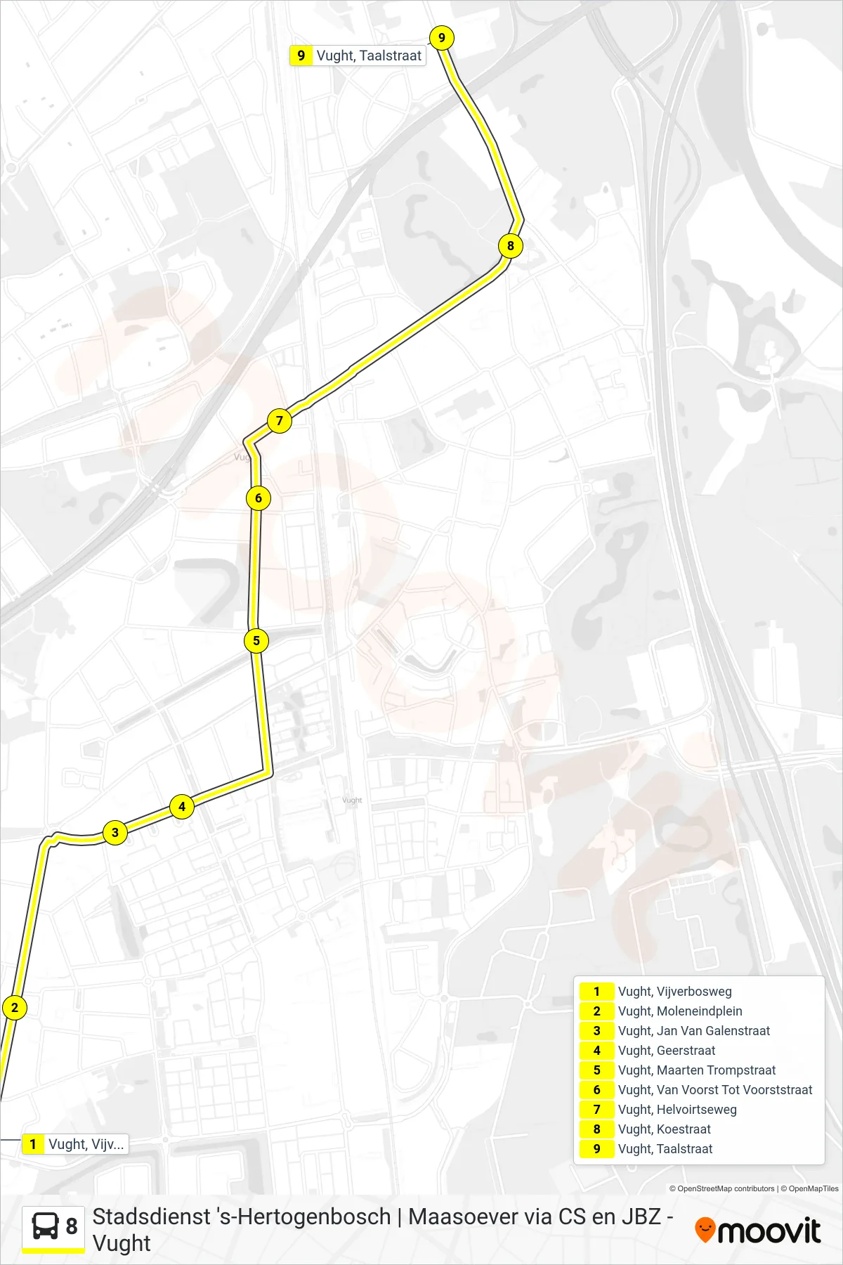Lijn 8 (bus, Vught): route en haltes op de kaart