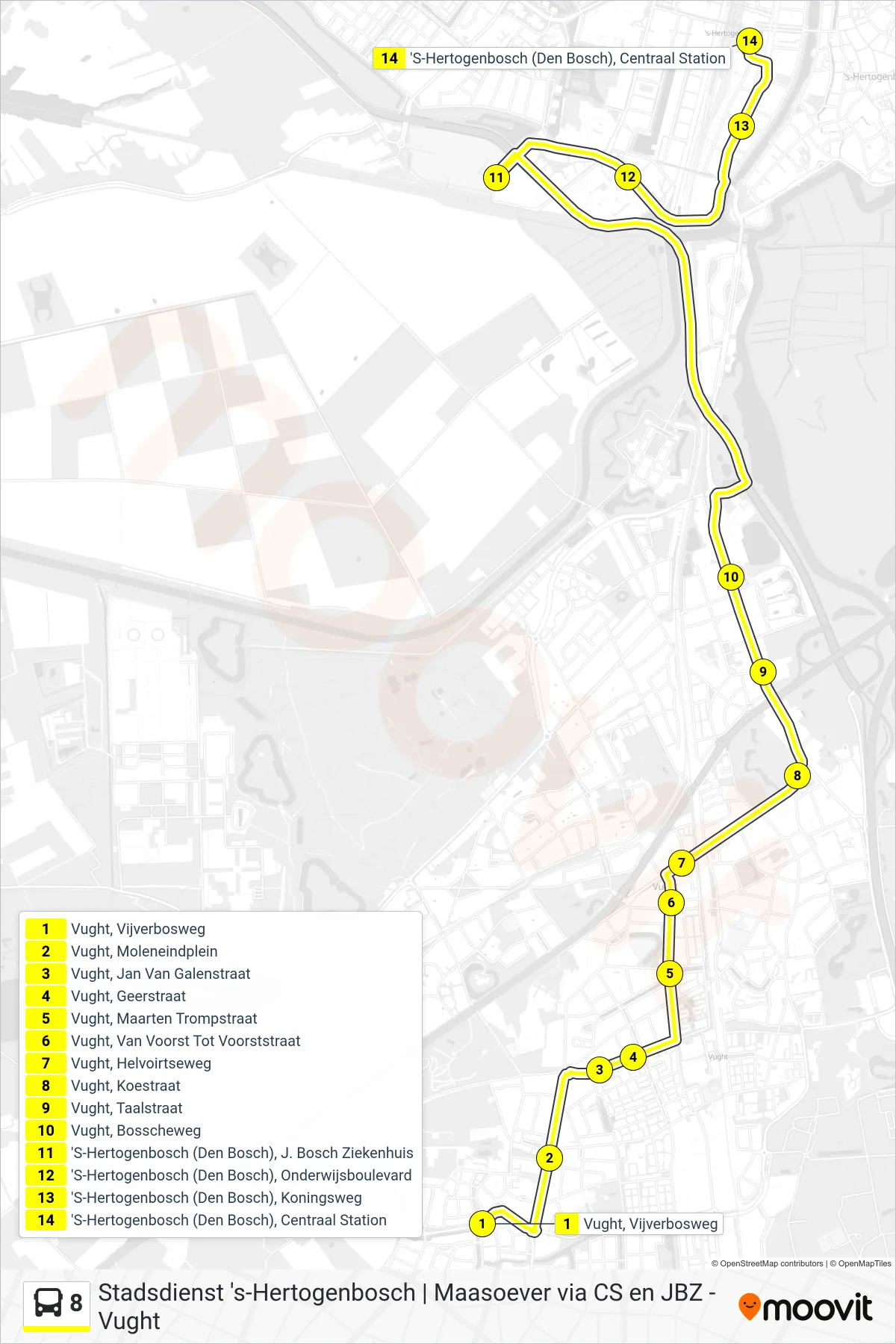 Lijn 8 (bus, Centraal Station): route en haltes op de kaart