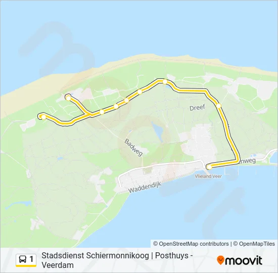 Bus 1 lijnkaart