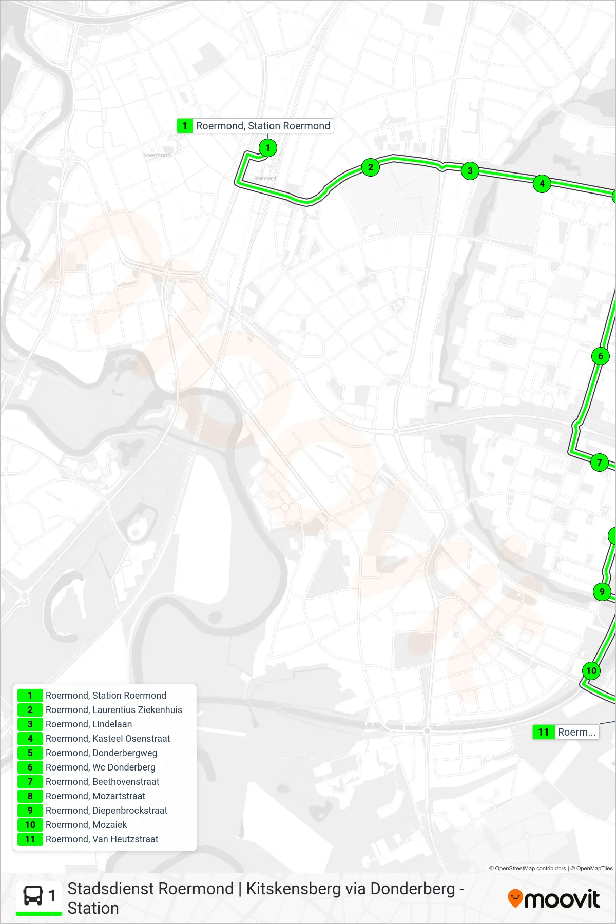 Lijn 1 (bus, Kitskensberg): route en haltes op de kaart