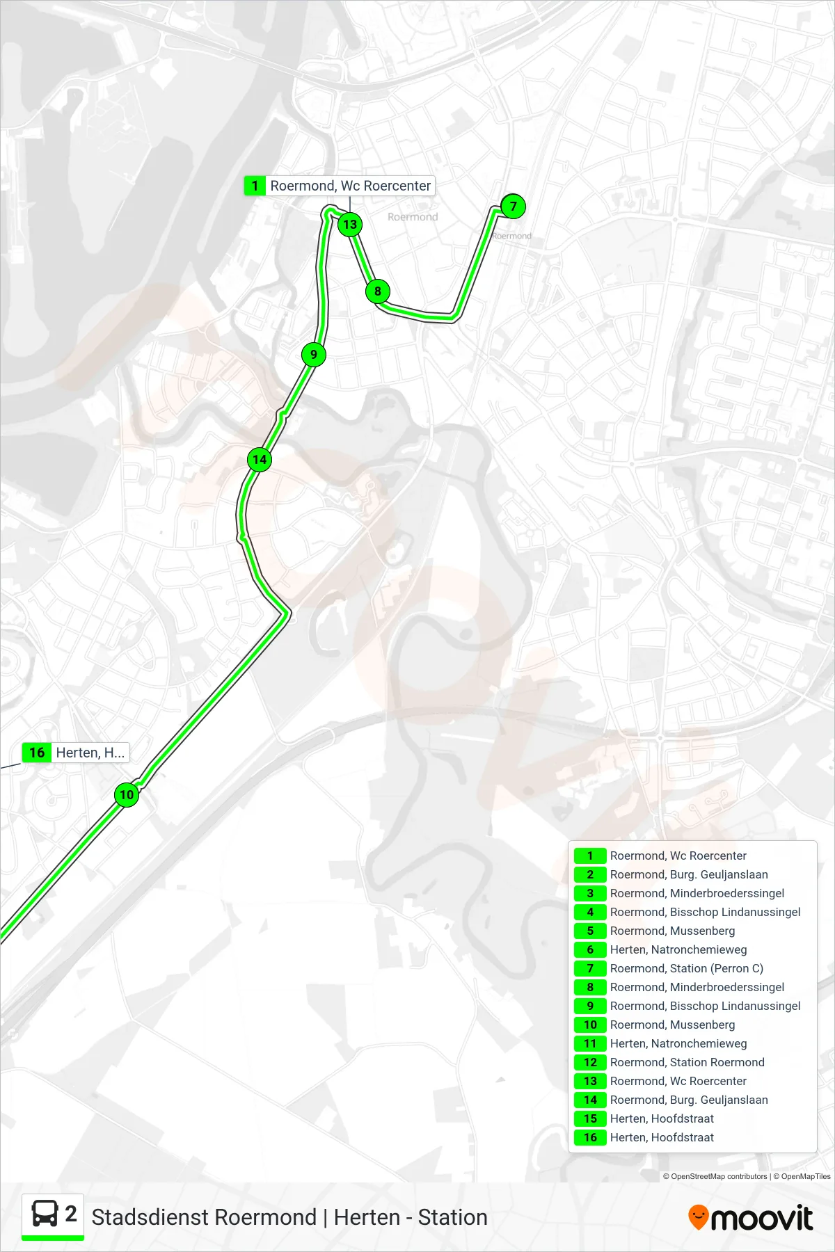 Lijn 2 (bus, Herten): route en haltes op de kaart