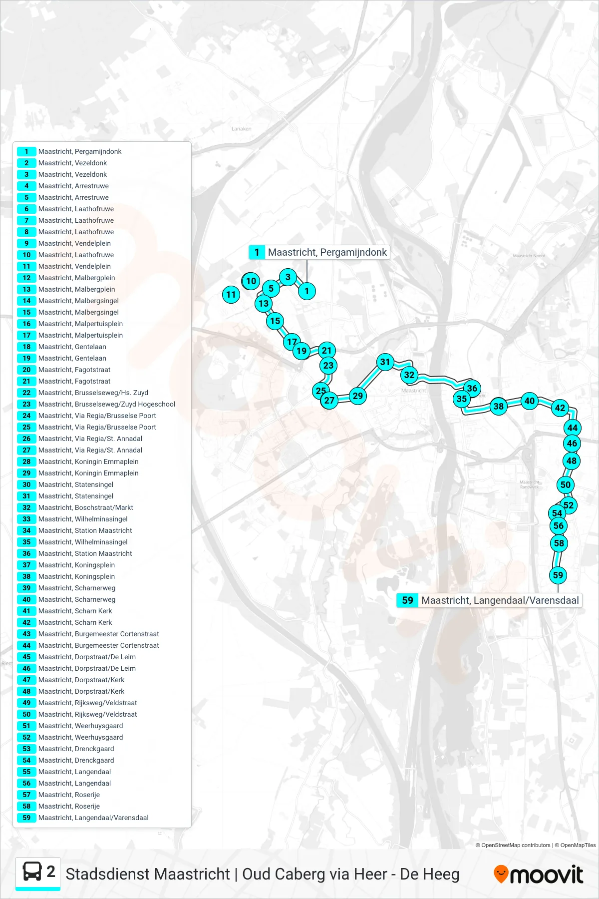 Lijn 2 (bus, De Heeg): route en haltes op de kaart