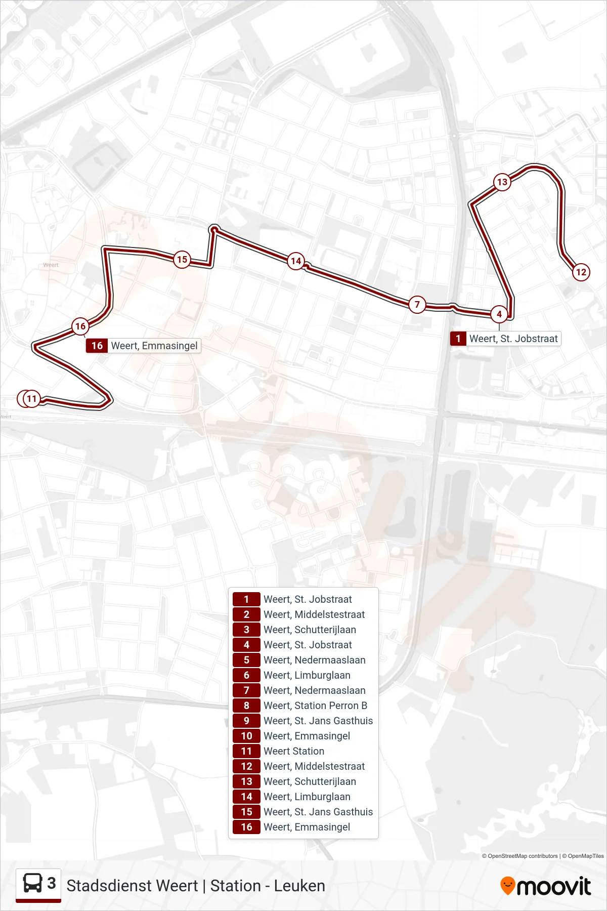 Lijn 3 (bus, Station): route en haltes op de kaart