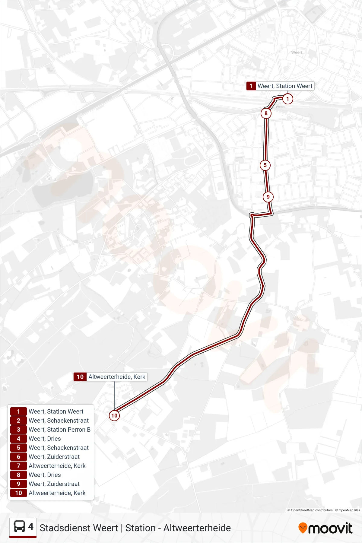 Lijn 4 (bus, Altweerterheide): route en haltes op de kaart