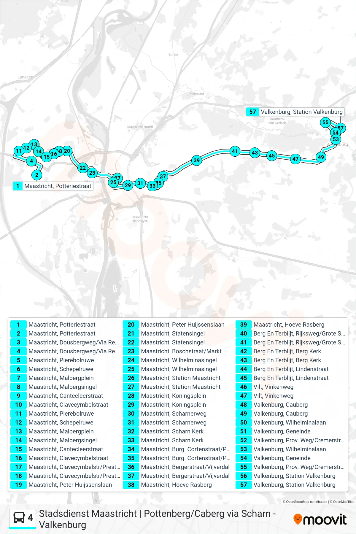 Linie 4 (Bus) Richtung Valkenburg Station: Route und Haltestellen auf der Karte