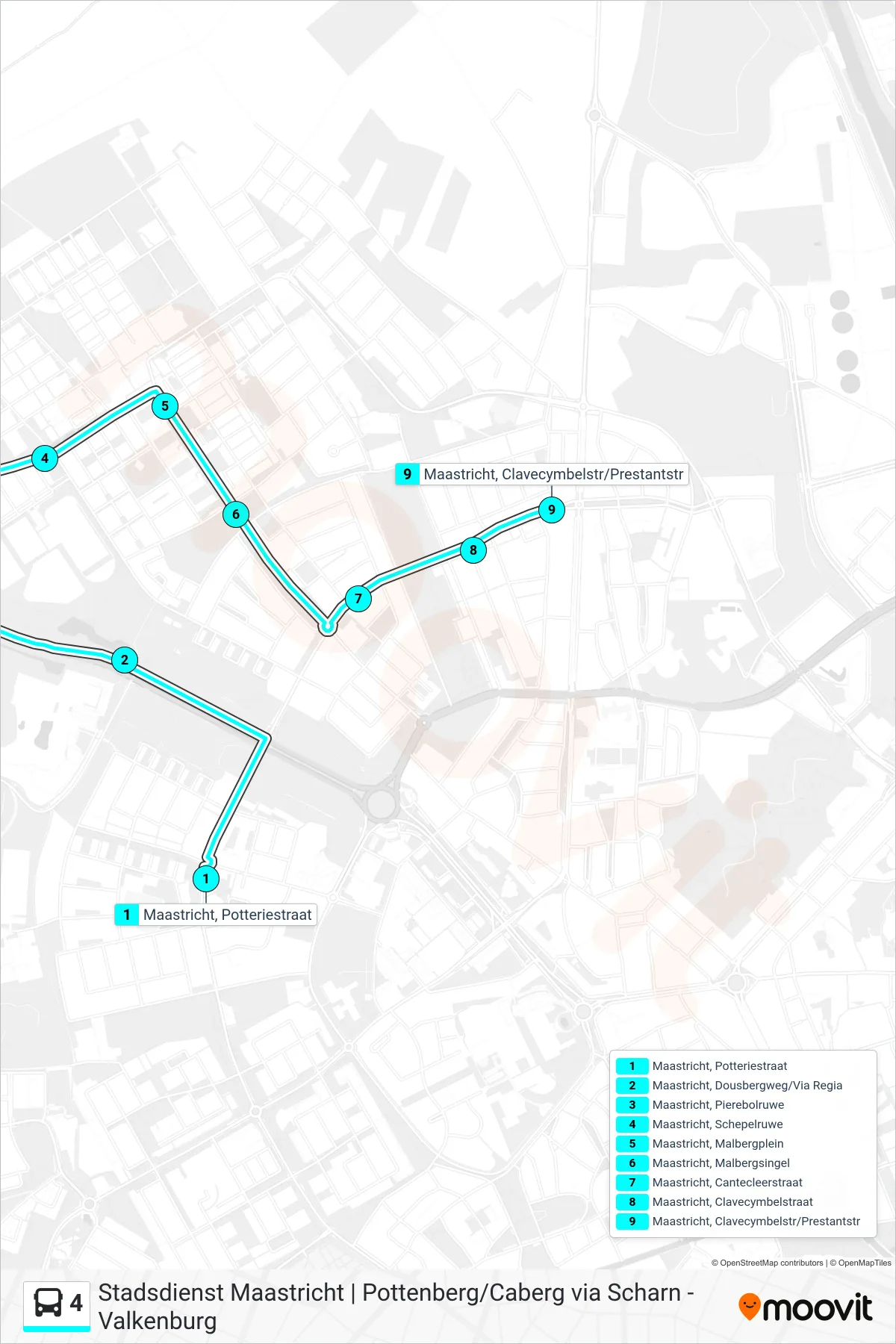 Lijn 4 (bus, Caberg): route en haltes op de kaart