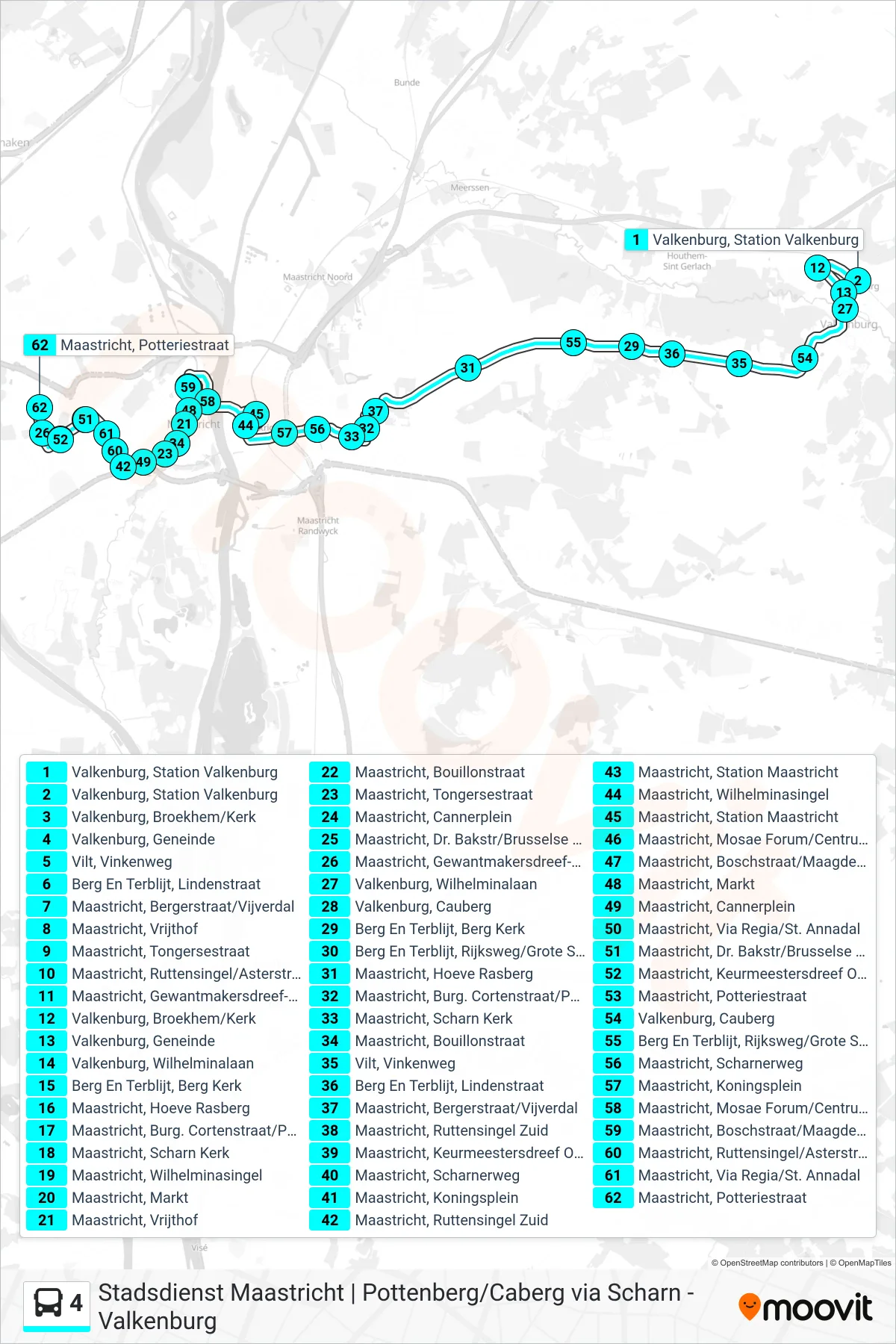 Lijn 4 (bus, Maastricht): route en haltes op de kaart