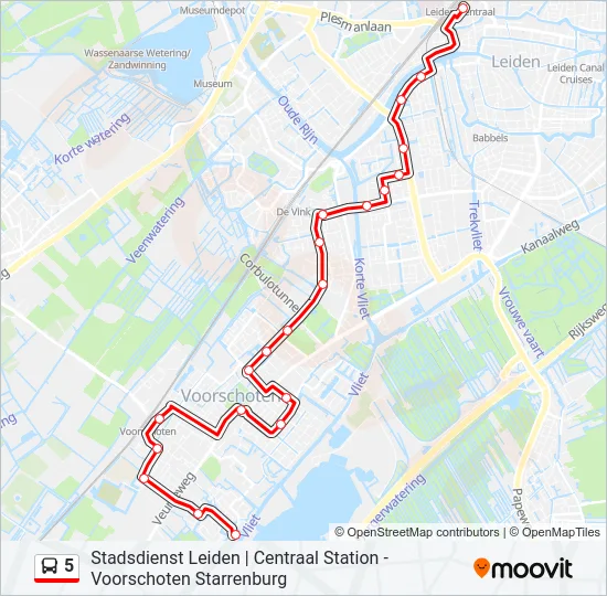 Bus 5 lijnkaart