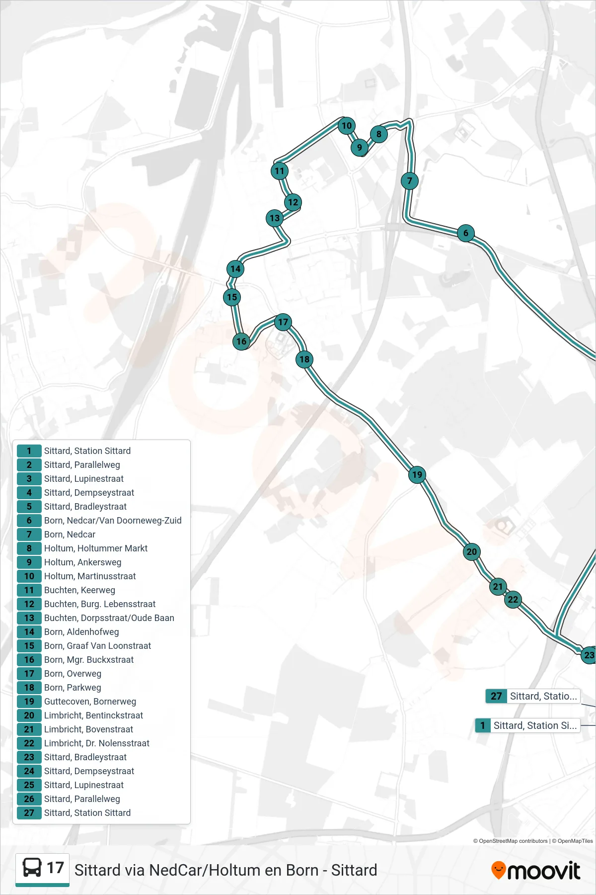 Lijn 17 (bus, Born): route en haltes op de kaart