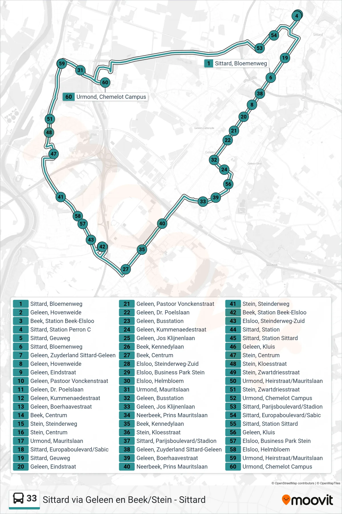 Lijn 33 (bus, Beek): route en haltes op de kaart
