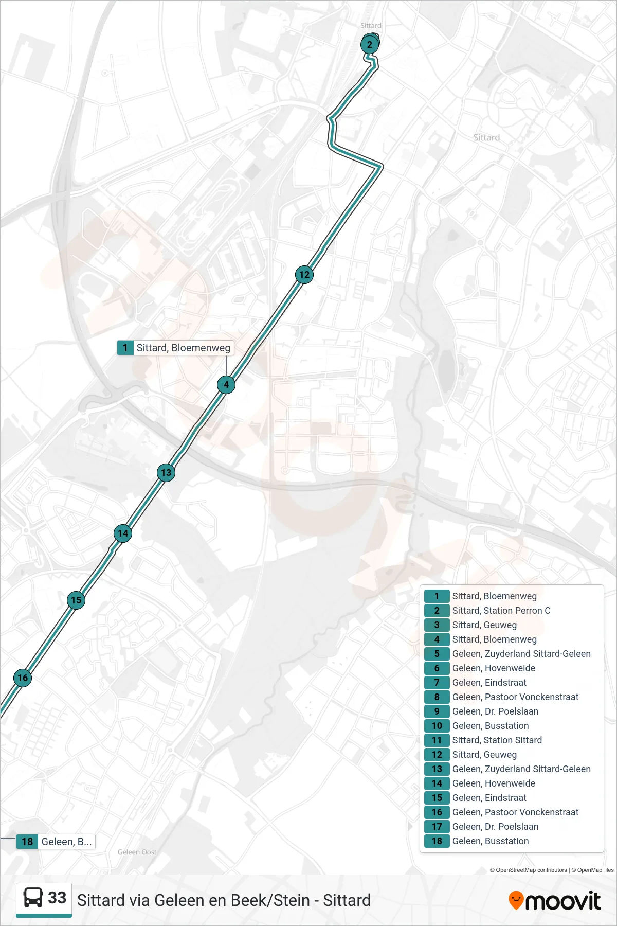Lijn 33 (bus, Geleen): route en haltes op de kaart