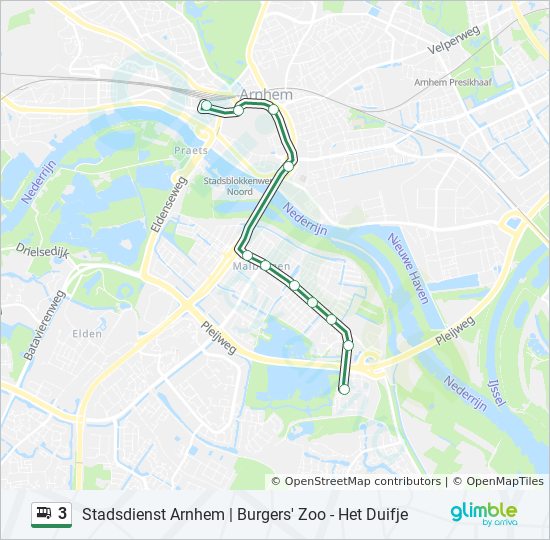 Dankbaar handel Presentator 3 Route: dienstregelingen, haltes en kaarten - Arnhem Cs