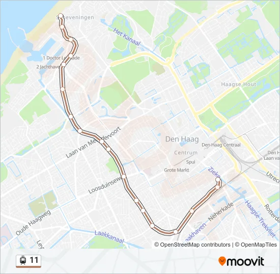 Tram 11 lijnkaart