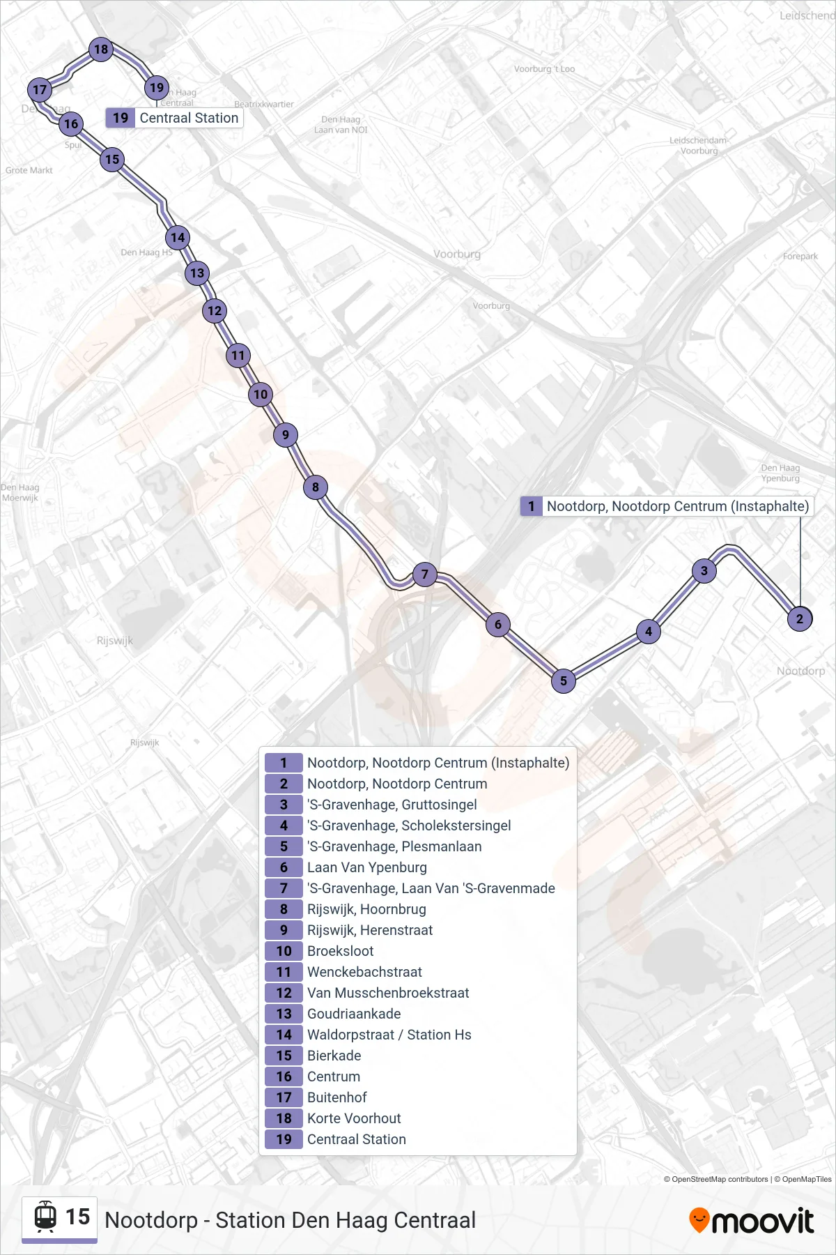 Lijn 15 (tram, Nootdorp): route en haltes op de kaart