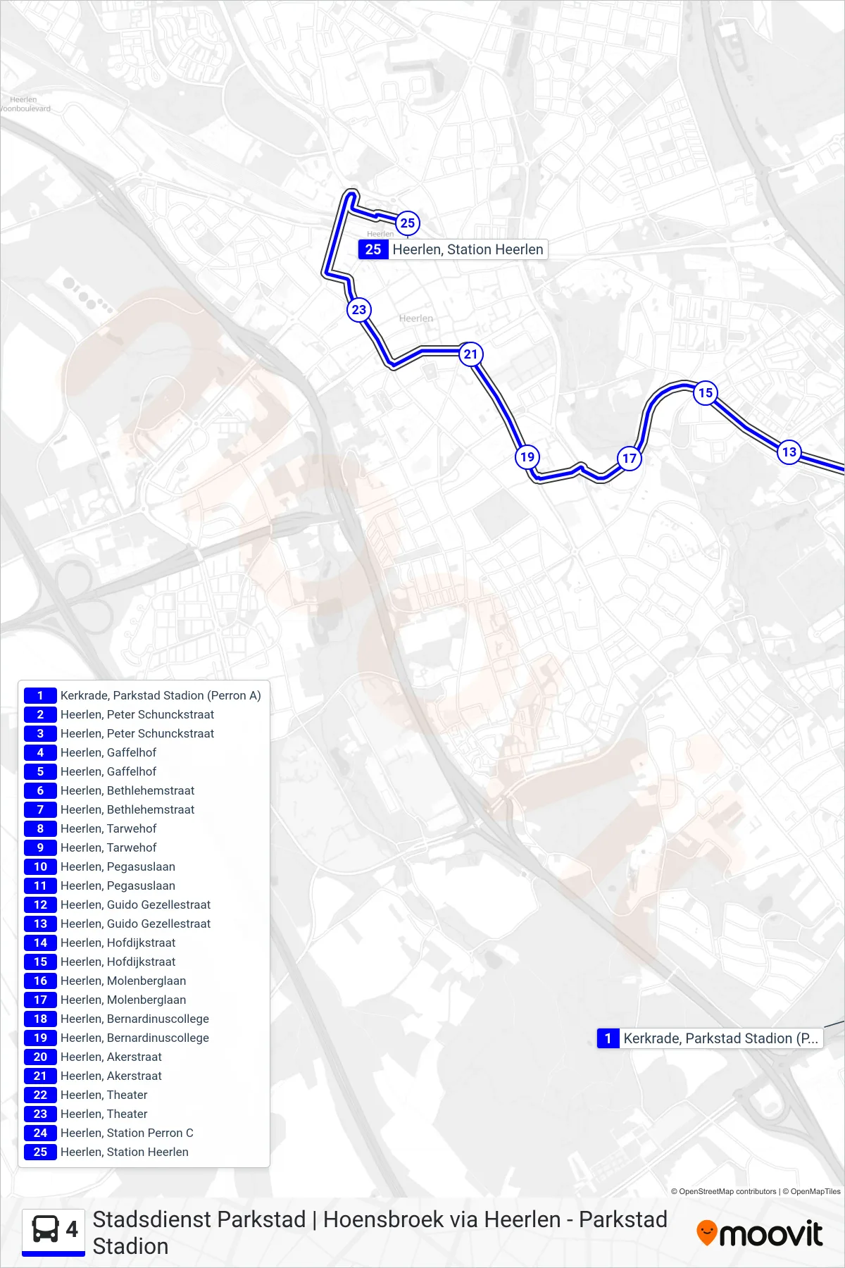 Lijn 4 (bus, Heerlen Station): route en haltes op de kaart
