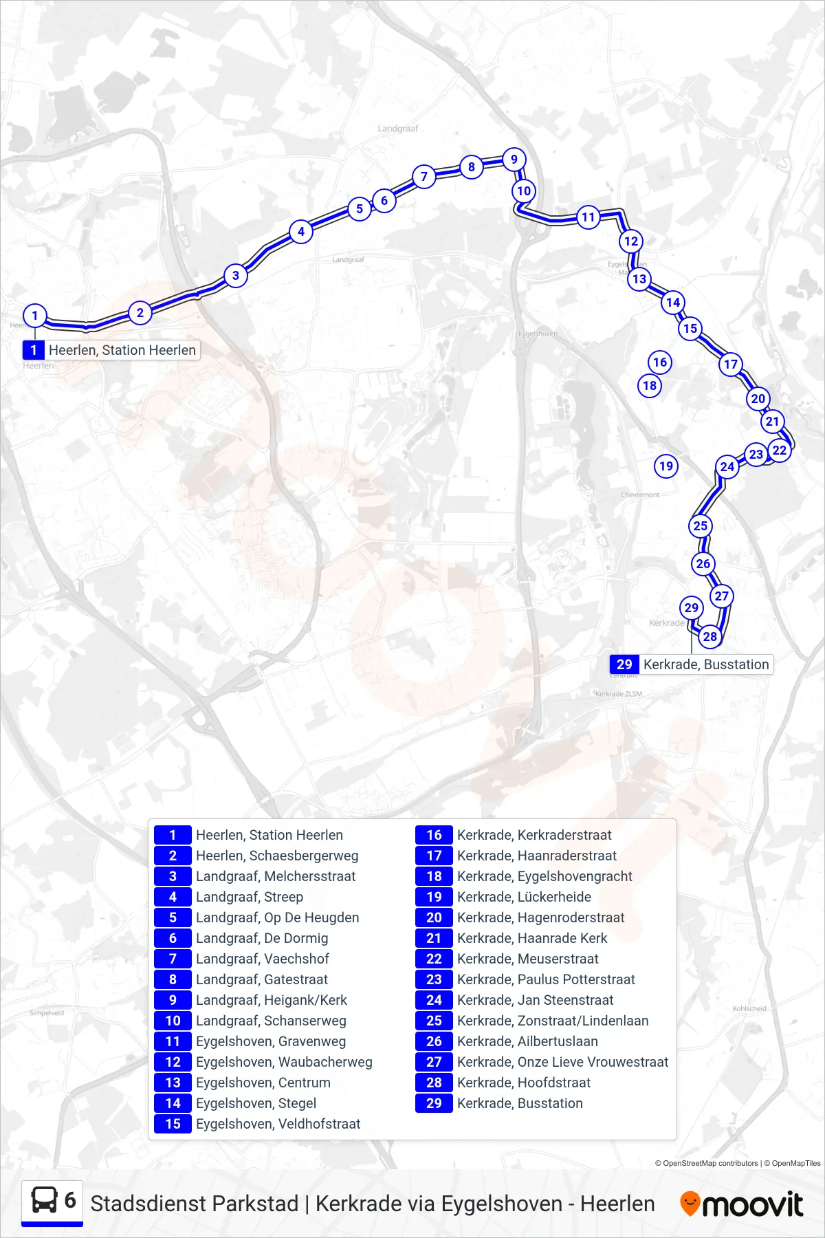 Lijn 6 (bus, Kerkrade): route en haltes op de kaart