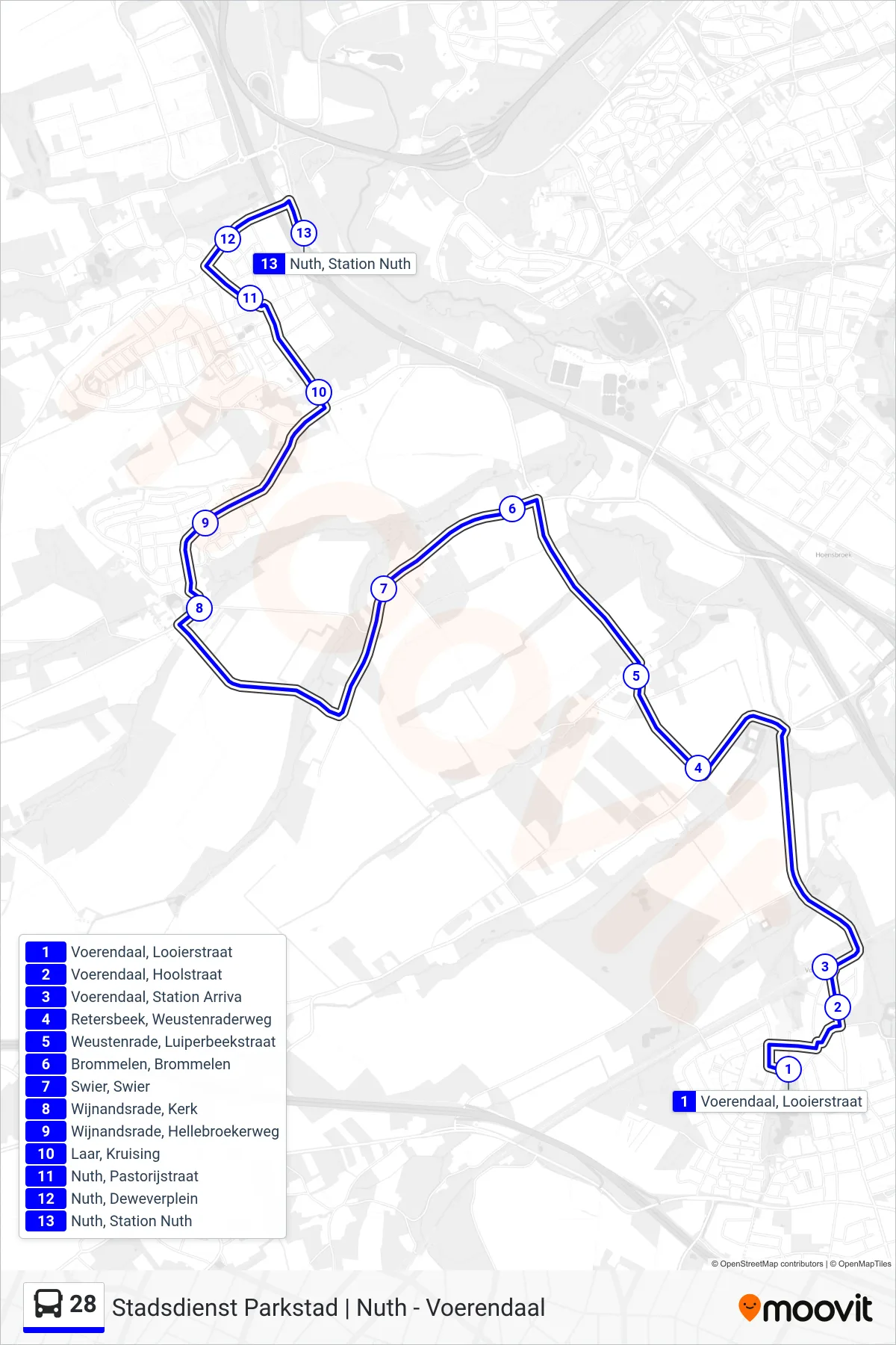 Lijn 28 (bus, Nuth): route en haltes op de kaart