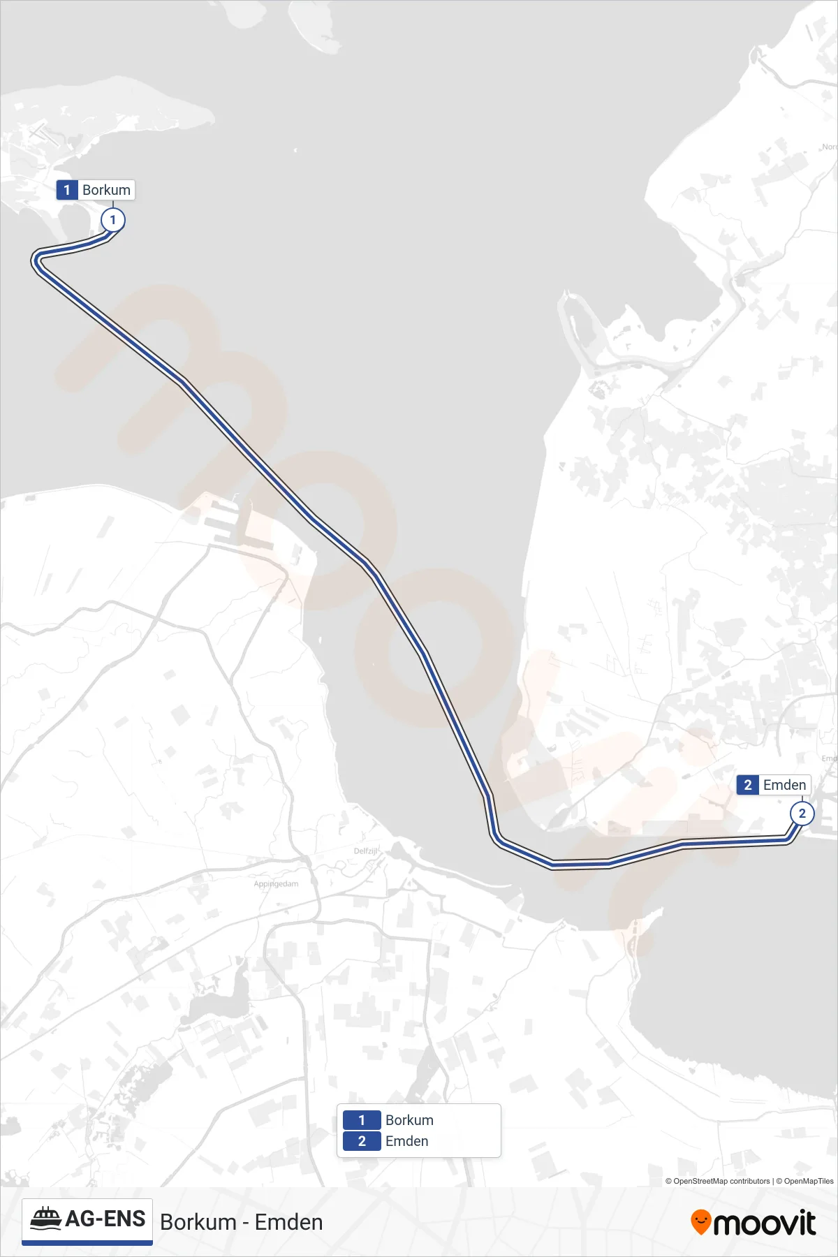 Lijn AG-ENS (veerboot, Emden): route en haltes op de kaart