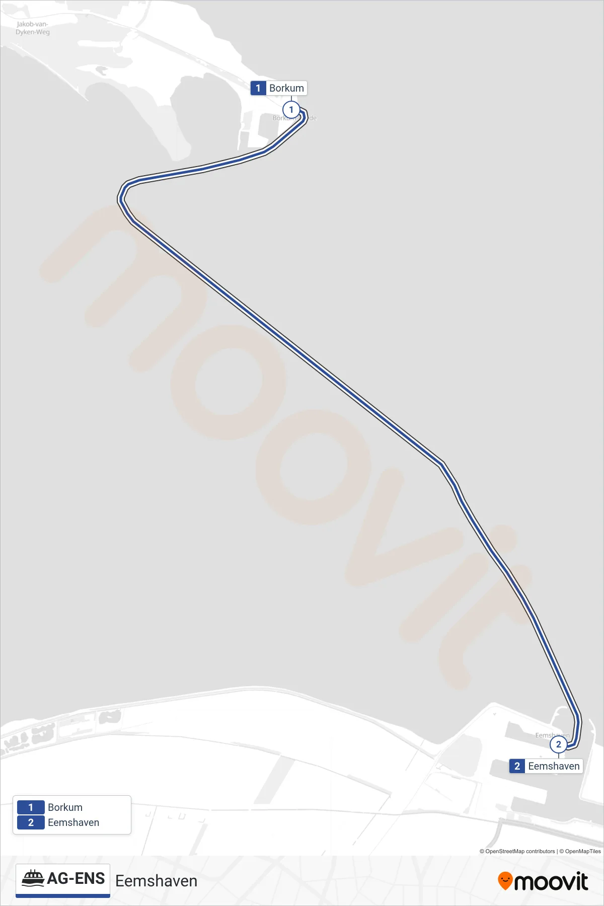 Lijn AG-ENS (veerboot, Eemshaven): route en haltes op de kaart