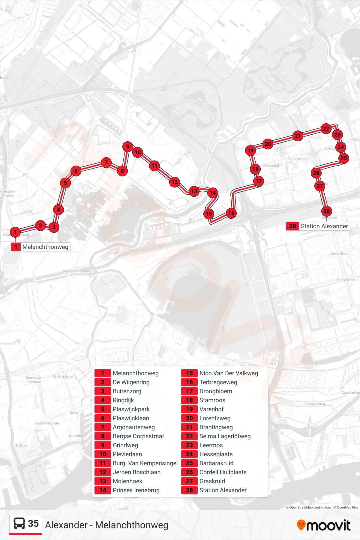Lijn 35 (bus, Station Alexander): route en haltes op de kaart