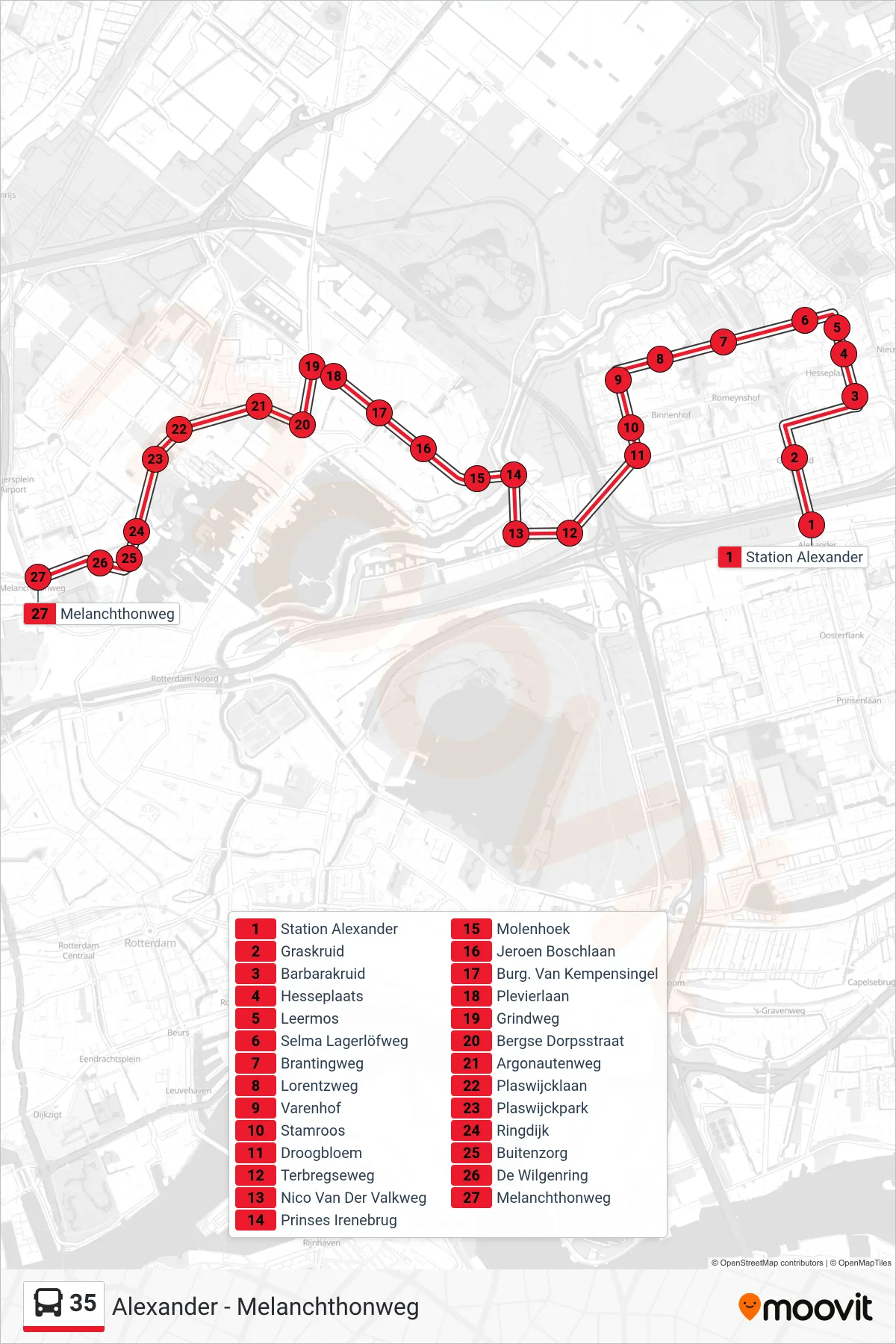 Lijn 35 (bus, Melanchthonweg): route en haltes op de kaart