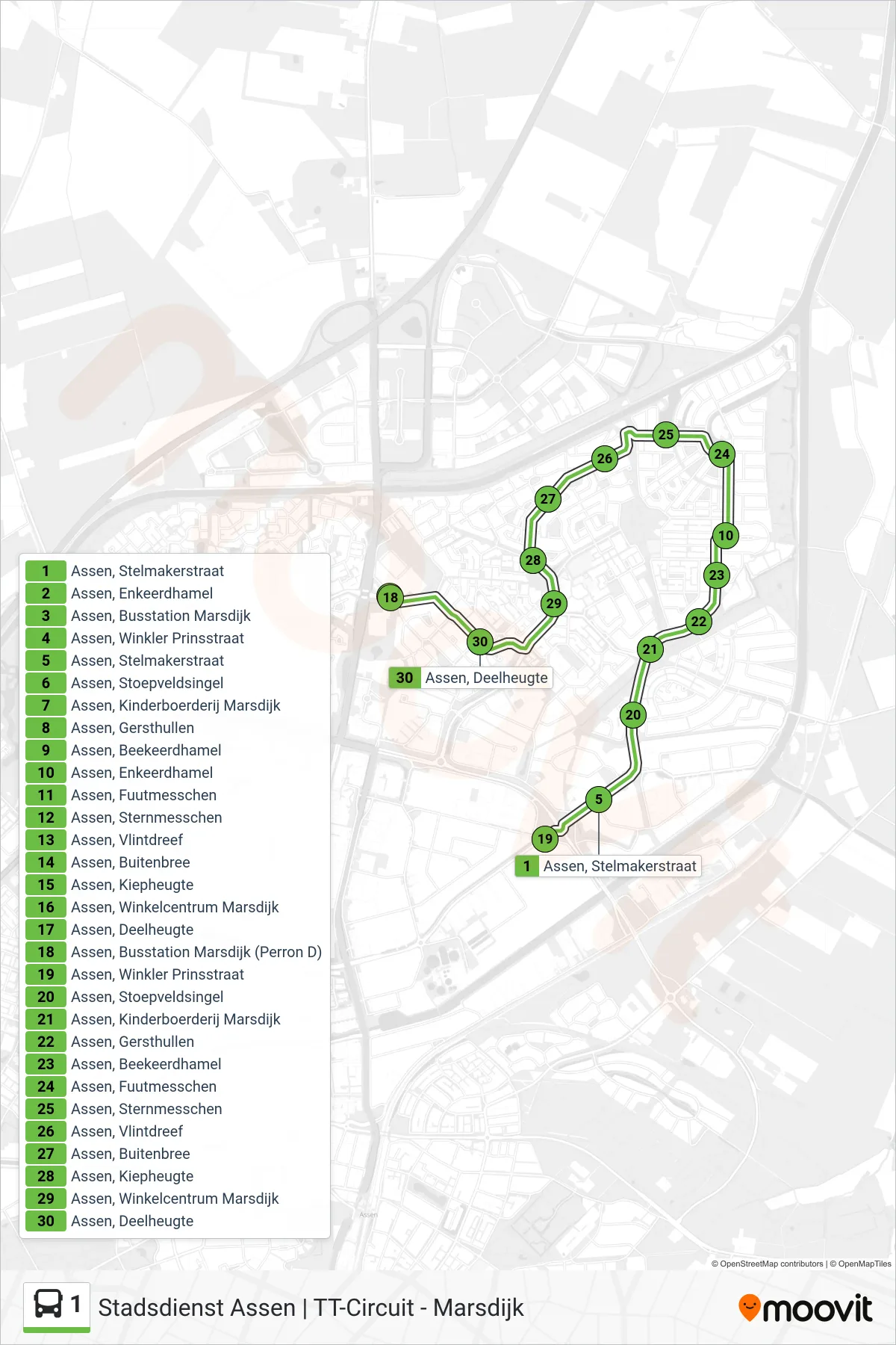 Linie 1 (Bus) Richtung Busstation: Route und Haltestellen auf der Karte