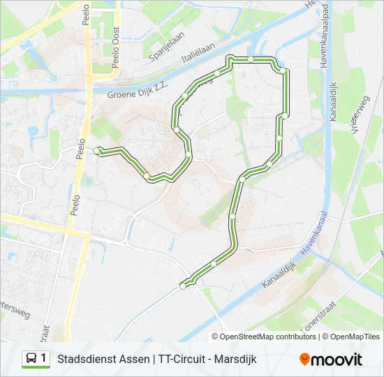 Bus 1 lijnkaart