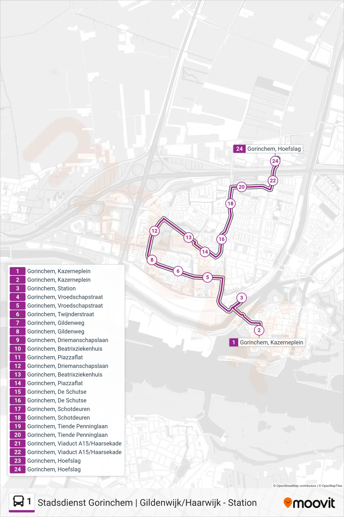 Lijn 1 (bus, Gildenwijk Via): route en haltes op de kaart